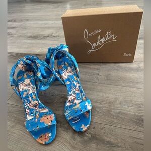 NEVER WORN CHRISTIAN LOUBOUTIN | Satin Greekaba Du Desert Sandal SZ 40 Blue Mult